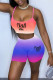 Pink Casual Sportswear Print Patchwork Spaghetti Strap Sleeveless Two Pieces