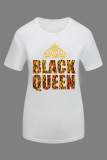 Red Fashion Street Print Patchwork Letter O Neck T-Shirts