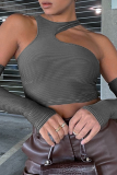 Grey Sexy Striped Patchwork One Shoulder Tops
