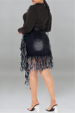 Black Fashion Casual Solid Tassel Plus Size Denim Skirt