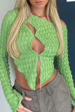 White Sexy Solid Patchwork One Shoulder Tops