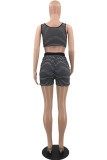 Blue Casual Striped Print Patchwork U Neck Sleeveless Two Pieces