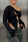 White Sexy Solid Patchwork One Shoulder Tops