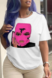 Red Fashion Street Print Patchwork O Neck T-Shirts