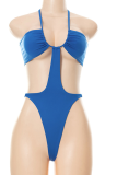 Blue Sexy Solid Hollowed Out Swimwears