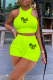 Fluorescent Green Fashion Print Patchwork O Neck Sleeveless Two Pieces