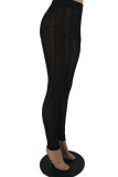 Black Fashion Sexy Casual Solid See-through Skinny High Waist Pencil Trousers