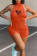 Tangerine Red Sexy Print Patchwork Halter Skinny Rompers