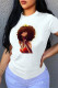 White Brown Fashion Casual Print Basic O Neck T-Shirts