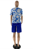 Blue Fashion Casual Print Basic Regular High Waist Shorts