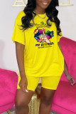 Pink Casual Print Patchwork O Neck Short Sleeve Two Pieces
