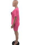 Pink Casual Print Patchwork O Neck Short Sleeve Two Pieces