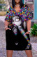 Multicolor Casual Print Patchwork Pocket V Neck Straight Dresses