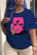 Navy Blue Fashion Street Print Patchwork O Neck T-Shirts