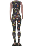 Purple Sexy Print Hollowed Out Patchwork O Neck Regular Jumpsuits