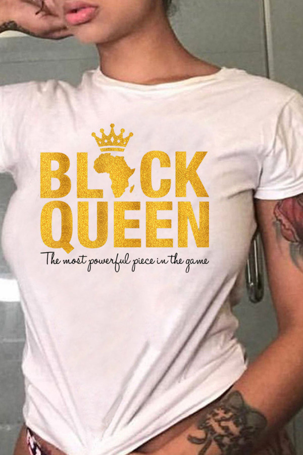 Gold Fashion Casual Letter Print Basic O Neck T-Shirts