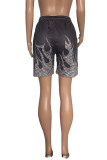Blue Fashion Casual Print Basic Regular High Waist Shorts