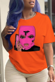 Red Fashion Street Print Patchwork O Neck T-Shirts