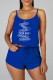 Blue Fashion Sweet Print Letter Spaghetti Strap Sleeveless Two Pieces