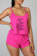 Pink Fashion Sweet Print Letter Spaghetti Strap Sleeveless Two Pieces