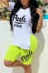 White Fashion Casual Letter Print Slit O Neck Short Sleeve Two Pieces