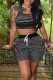 Black Casual Striped Print Patchwork U Neck Sleeveless Two Pieces