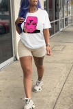 Red Fashion Street Print Patchwork O Neck T-Shirts