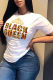 White Fashion Street Print Patchwork Letter O Neck T-Shirts