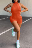 Red Sexy Solid Patchwork Backless Halter Regular Rompers