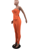 Blue Sexy Solid Patchwork Slit Spaghetti Strap Sleeveless Two Pieces