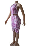 Green Sexy Print Hollowed Out Patchwork Draw String Backless Fold Halter One Step Skirt Dresses