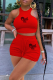 Red Fashion Print Patchwork O Neck Sleeveless Two Pieces