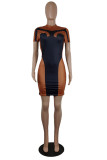 Red Fashion Casual Patchwork Basic O Neck Short Sleeve Dress Dresses