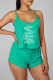 Cyan Fashion Sweet Print Letter Spaghetti Strap Sleeveless Two Pieces