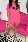 Pink Casual Print Patchwork O Neck Short Sleeve Two Pieces