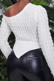 White Sexy Solid Patchwork One Shoulder Tops