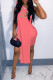 Pink Sportswear Solid Embroidered Patchwork Slit Hooded Collar Sleeveless Two Pieces