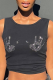 Black Sexy Print Hot Drill O Neck Tops