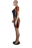 Red Fashion Casual Patchwork Basic O Neck Short Sleeve Dress Dresses