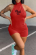 Red Sexy Print Patchwork Halter Skinny Rompers