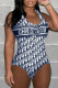 Navy Fashion Sexy Print Patchwork Letter Swimwears
