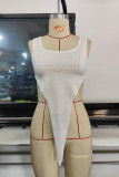 White Fashion Casual Solid Asymmetrical O Neck Tops