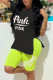 Black Fashion Casual Letter Print Slit O Neck Short Sleeve Two Pieces