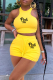 Yellow Fashion Print Patchwork O Neck Sleeveless Two Pieces