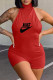 Red Fashion Casual Print Backless Halter Rompers
