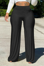 Black Casual Solid Split Joint High Waist Straight Solid Color Bottoms