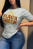 Red Fashion Street Print Patchwork Letter O Neck T-Shirts