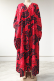 Red Fashion Print Patchwork V Neck Straight Dresses