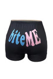 Black Fashion Casual Letter Print Basic Skinny High Waist Shorts