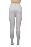 White Fashion Casual Ripped High Waist Regular Jeans